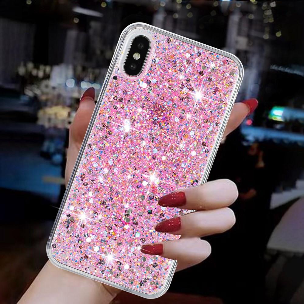 bild på iPhone X/XS Glittrigt Stötsäkert TPU-Skal - Rosa