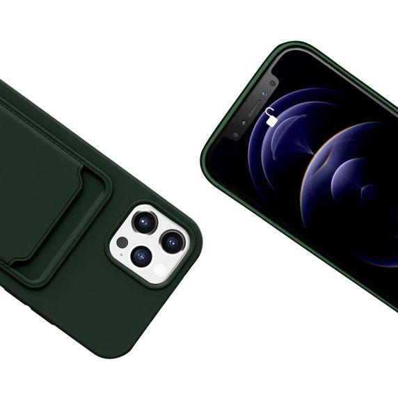 bild på iPhone 12/12 Pro Silikonskal med Korthållare - Militärgrön