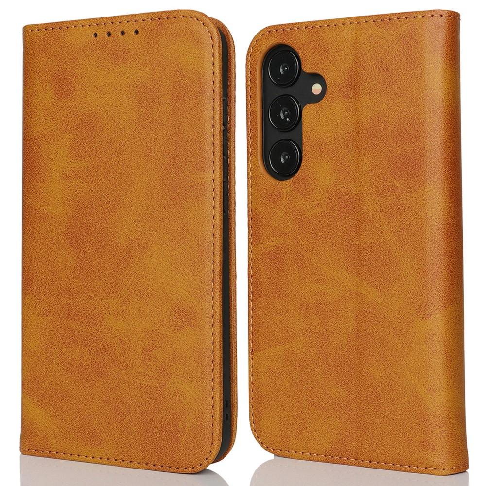 Bild på För Samsung Galaxy S25 Skal i PU-läder, Kalvtextur, Magnet - Ljusbrun