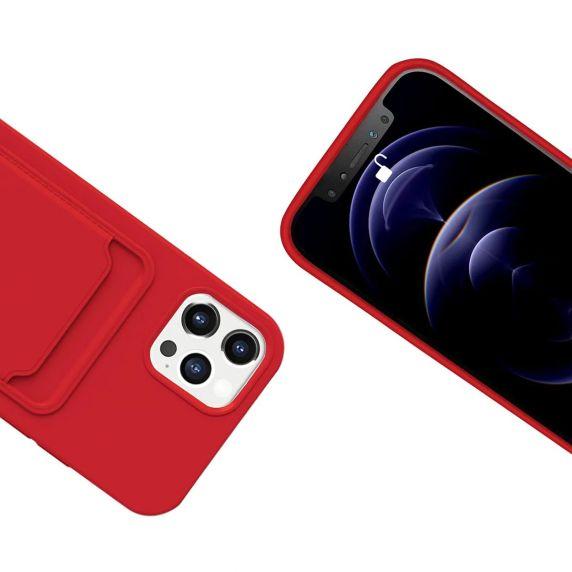 bild på iPhone 12/12 Pro Silikonskal med Korthållare - Röd