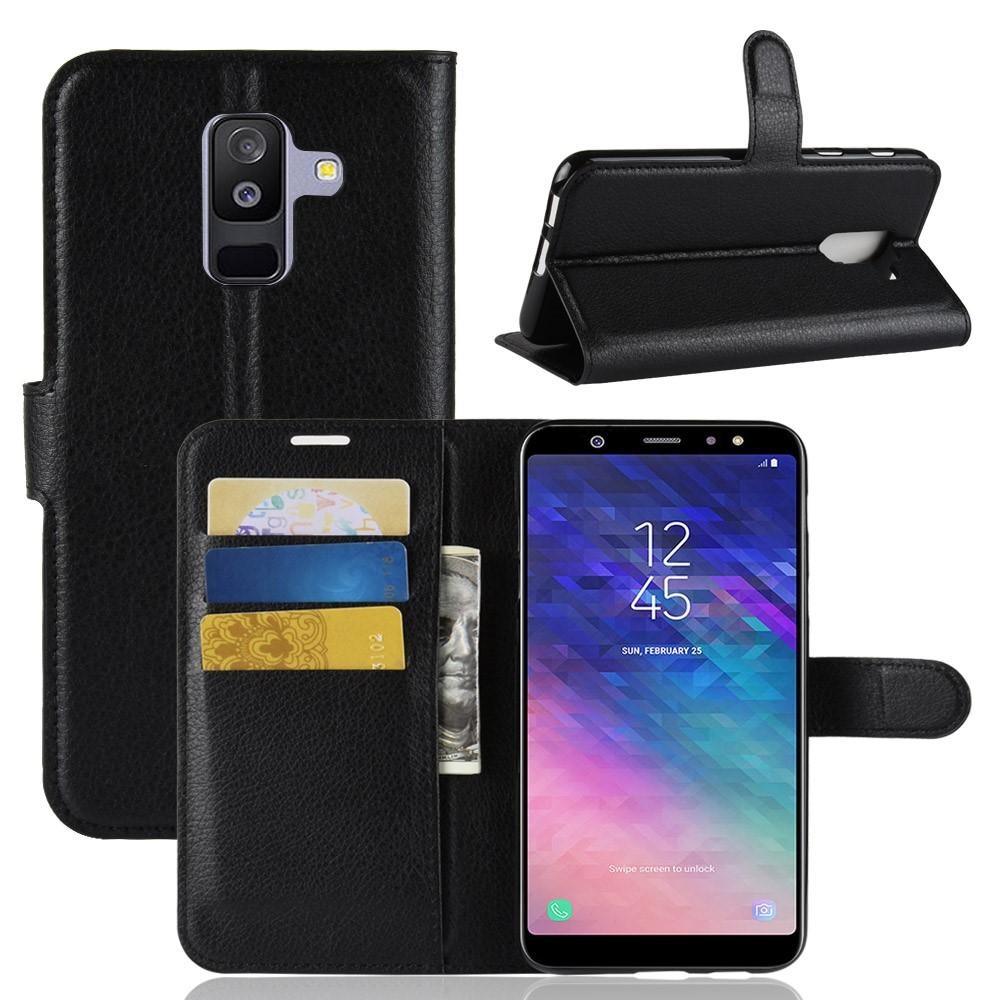Bild på Litchiskinn PU-läder Plånboksfodral Samsung A6+ - Svart