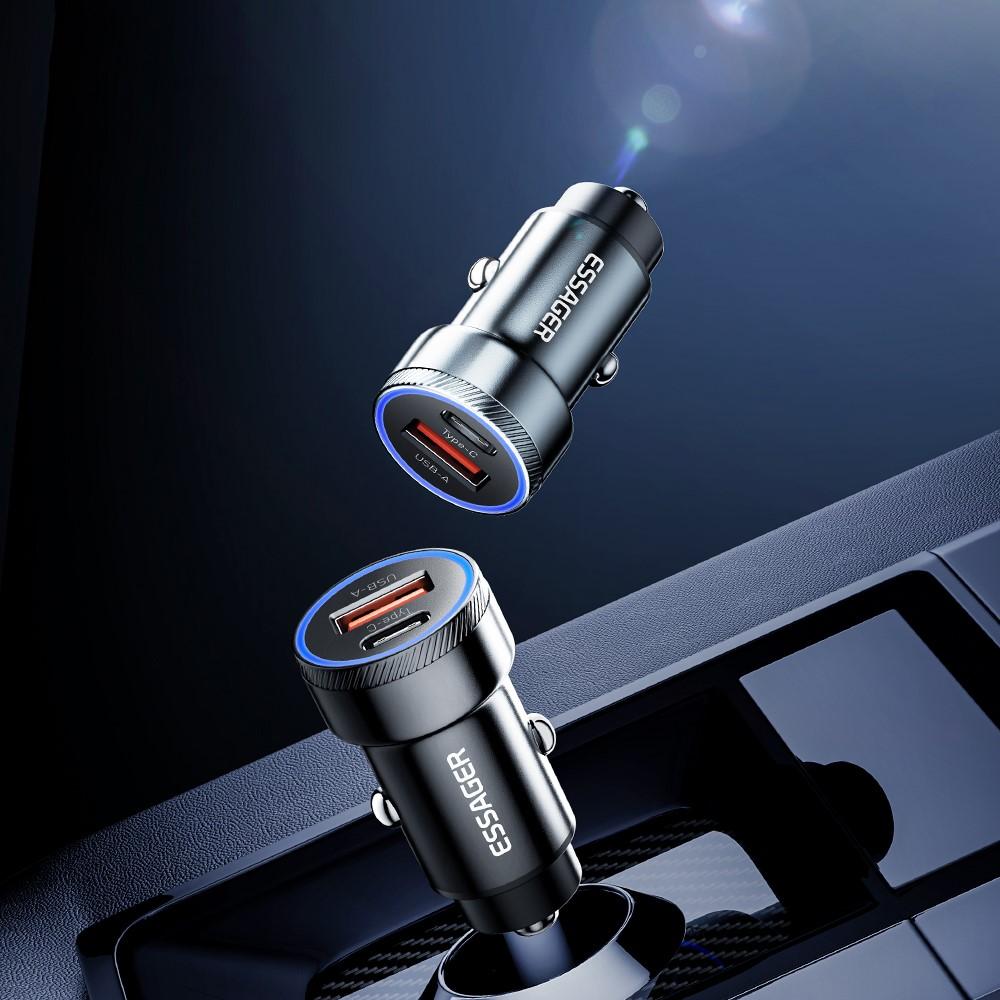 Bild på ESSAGER 54W USB+Type-C Snabbladdare för Bil - Grå