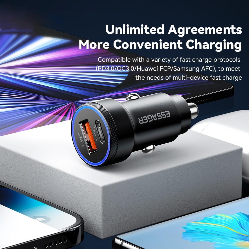 Bild på ESSAGER 54W USB+Type-C Snabbladdare för Bil - Grå