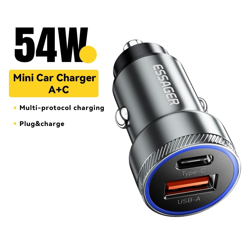 Bild på ESSAGER 54W USB+Type-C Snabbladdare för Bil - Grå