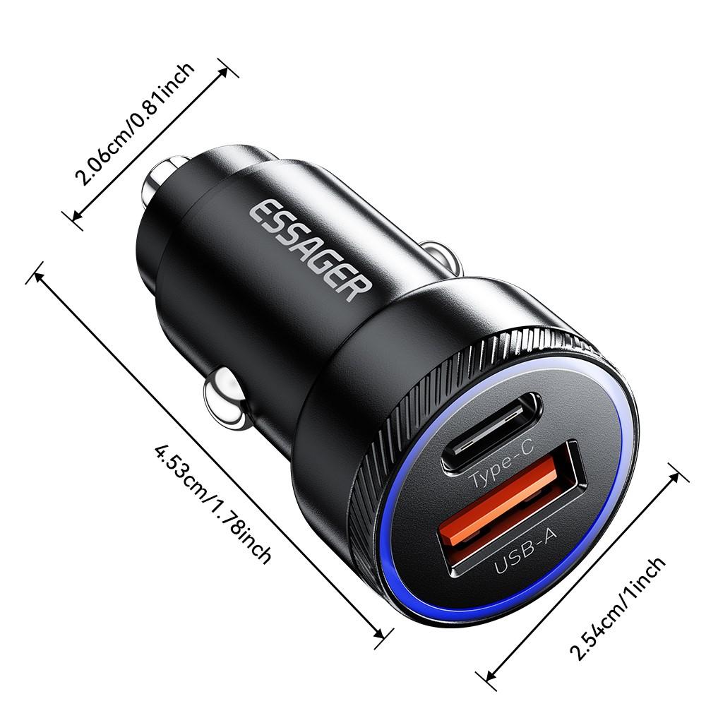 Bild på ESSAGER 54W USB+Type-C Snabbladdare för Bil - Grå