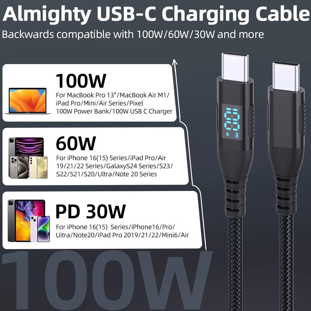 Bild på 1m USB-C till USB-C Kabel 100W 5A/20V - Svart