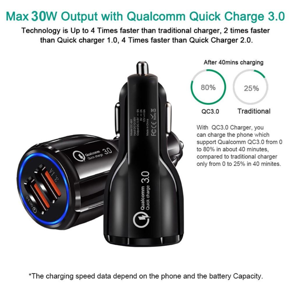 Bild på QC 3.0 Dubbel USB Snabbladdare för Bil - Svart