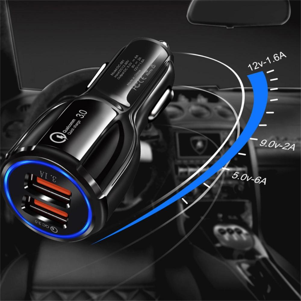 Bild på QC 3.0 Dubbel USB Snabbladdare för Bil - Svart