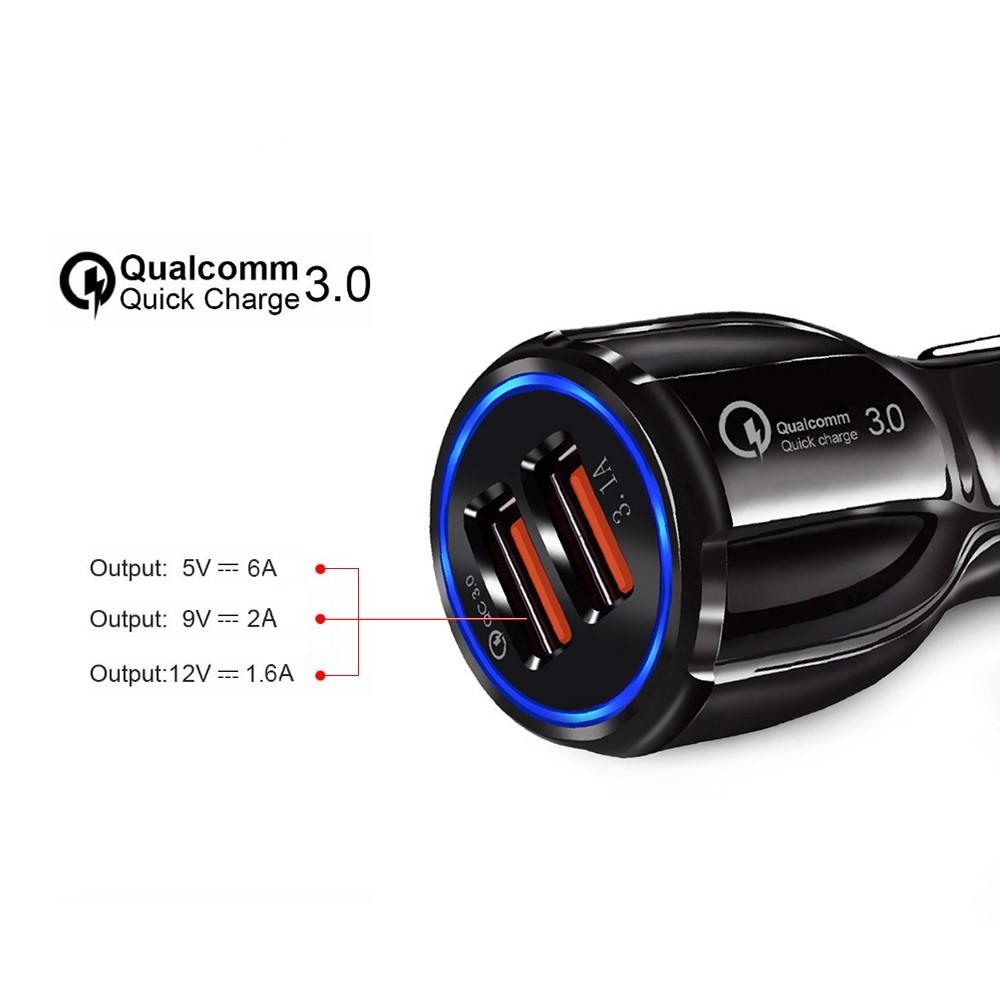 Bild på QC 3.0 Dubbel USB Snabbladdare för Bil - Svart