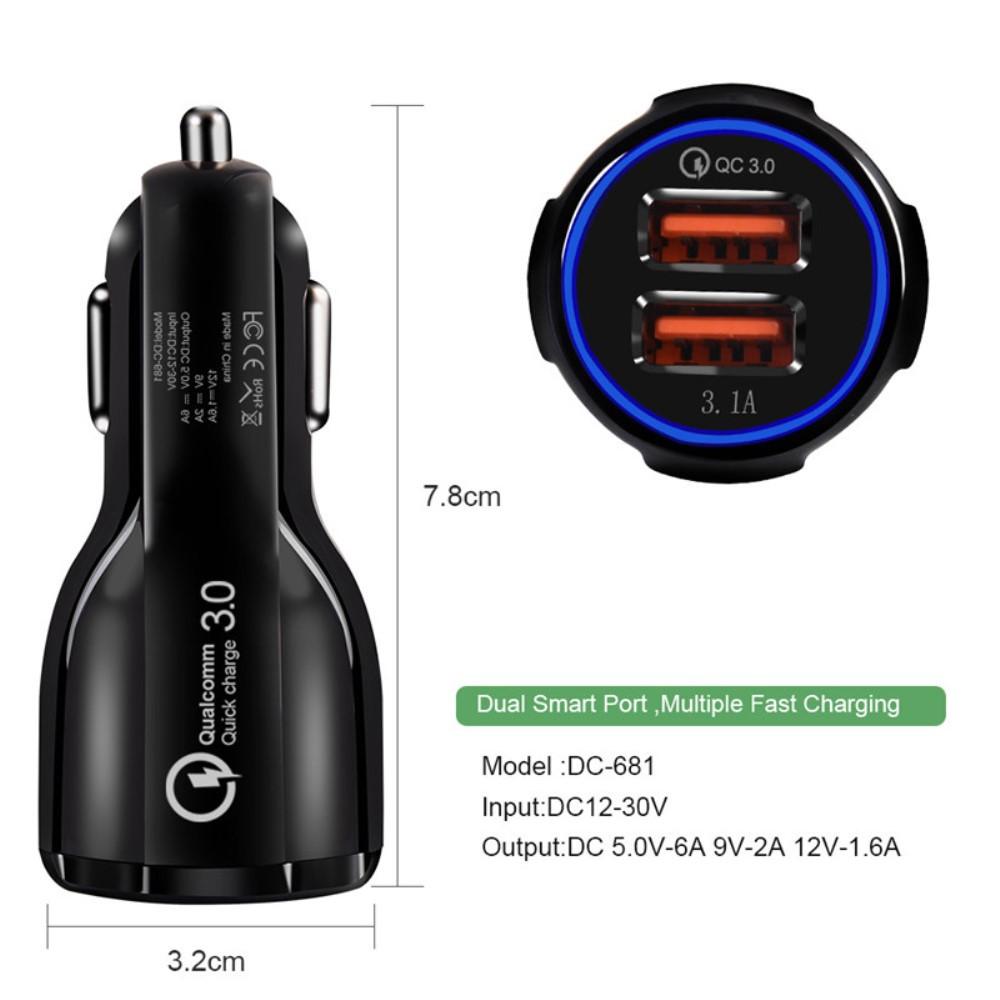 Bild på QC 3.0 Dubbel USB Snabbladdare för Bil - Svart