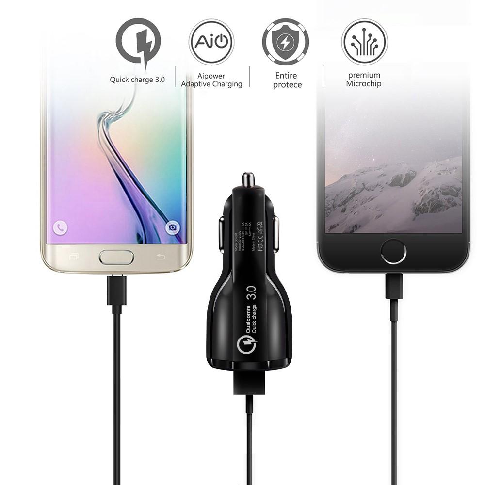 Bild på QC 3.0 Dubbel USB Snabbladdare för Bil - Svart