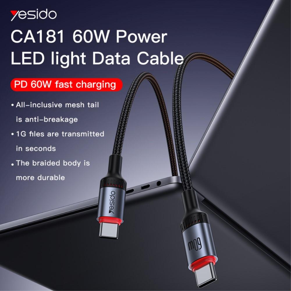 Billede af YESIDO CA181 1,2m USB-C til USB-C 60W hurtigladekabel
