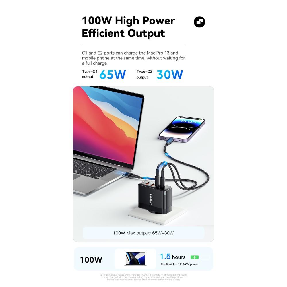 Bild på ESSAGER ES-CD37 100W Snabbladdare, 4 Portar
