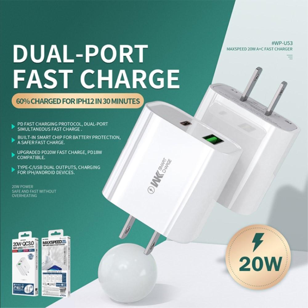 Bild på WK WP-U53 20W PD Snabbladdare Väggadapter USB-A + Typ-C - EU