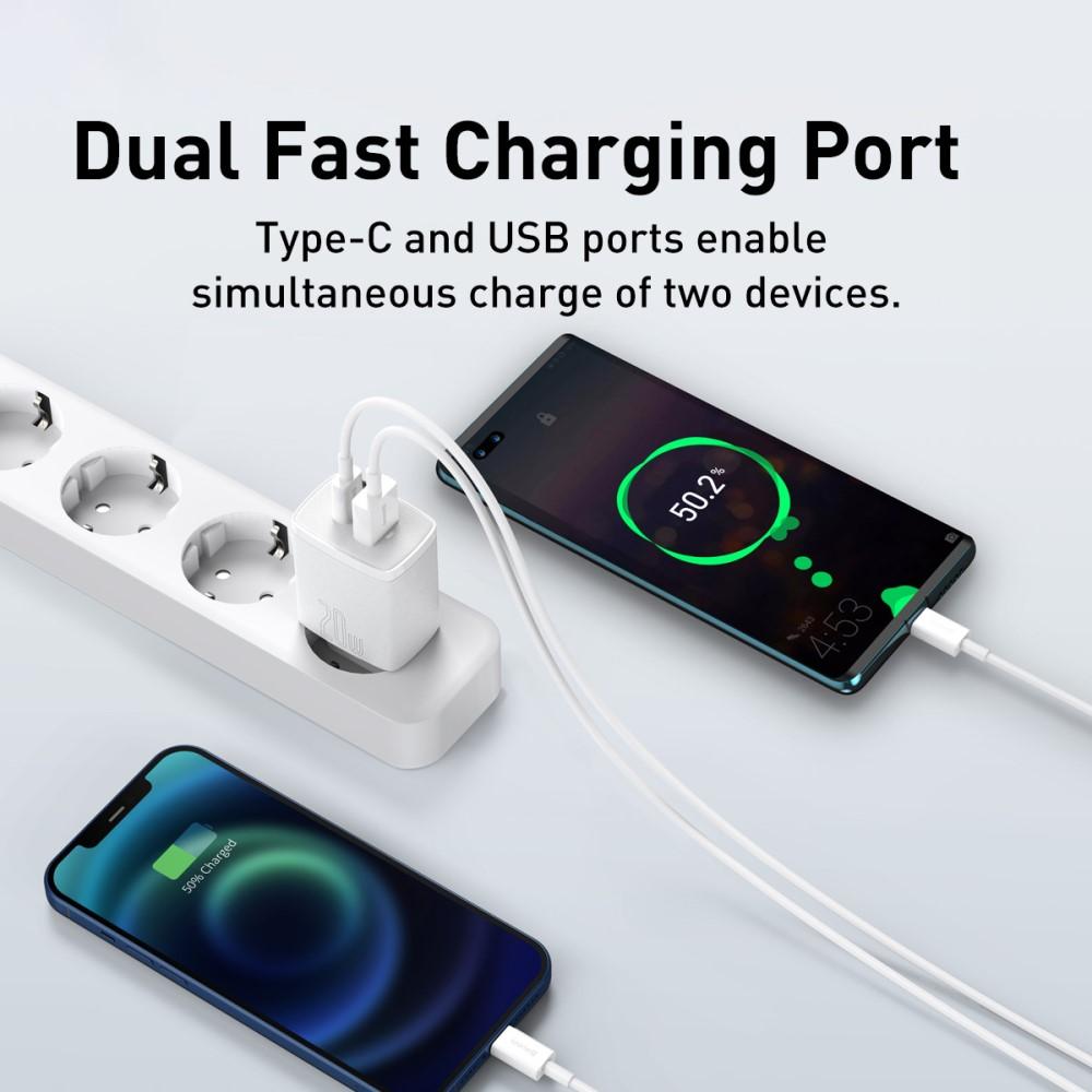 Bild på BASEUS Snabbladdare U+C Dubbla Portar 20W - Vit