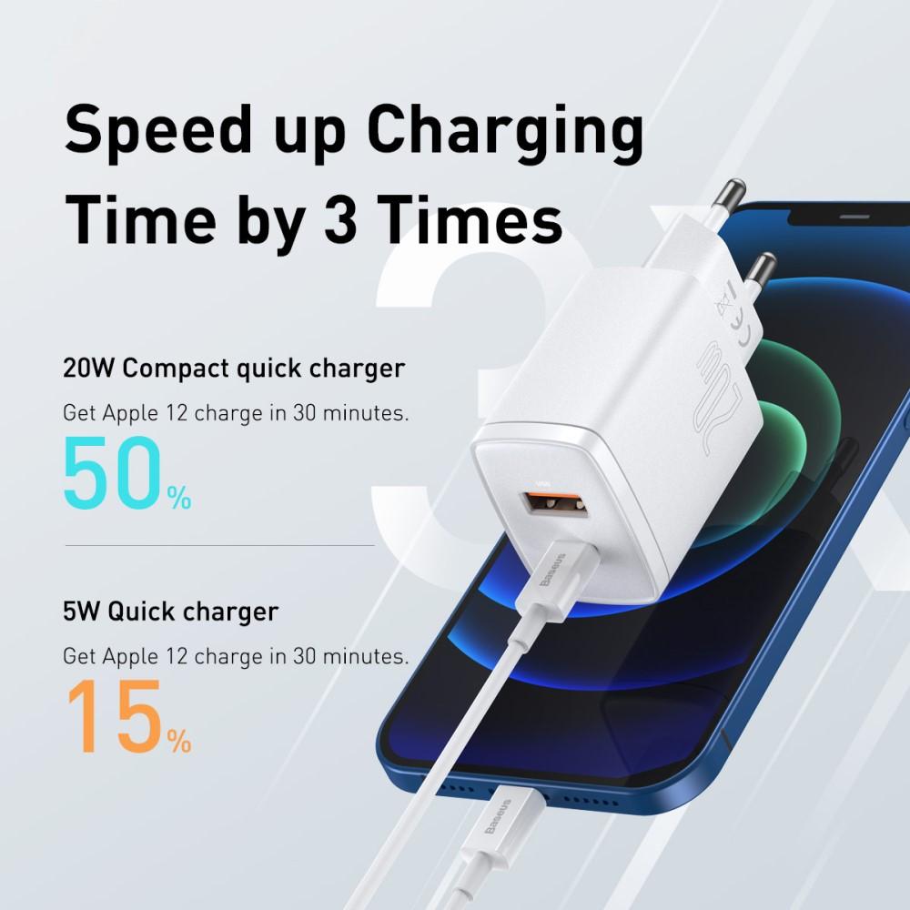 Bild på BASEUS Snabbladdare U+C Dubbla Portar 20W - Vit