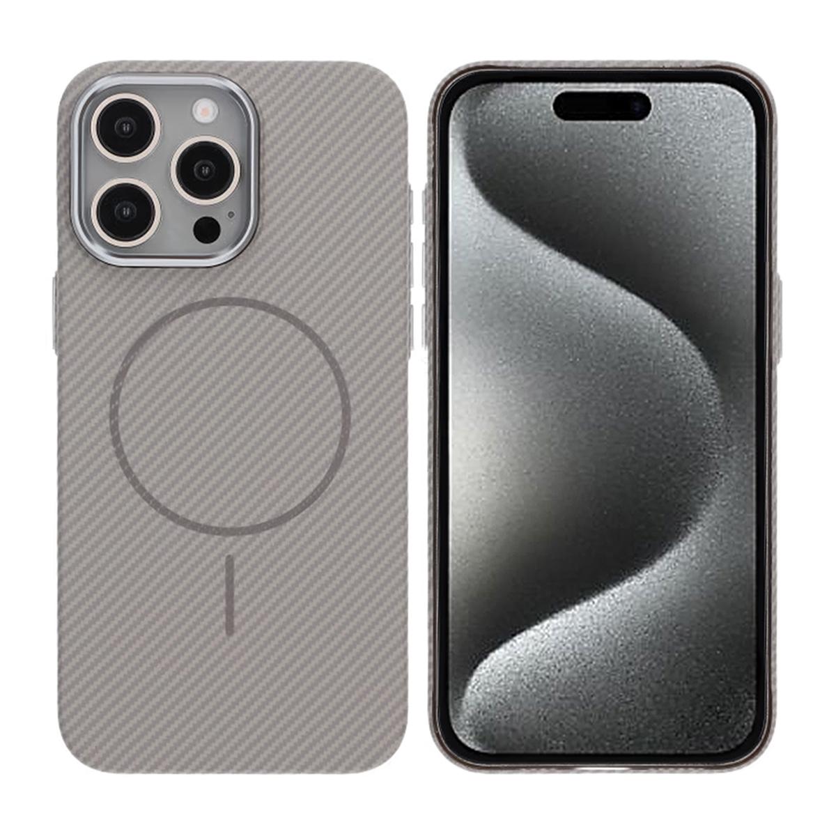 Billede af iPhone 15 Pro Max mobilcover med kulfibermønster - grå