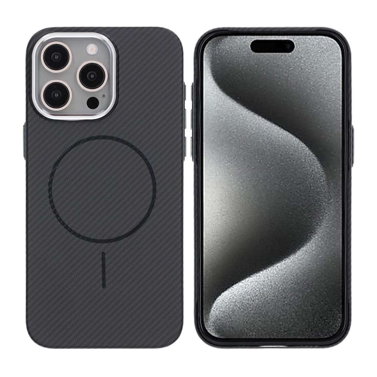 Billede af iPhone 15 Pro Max mobilcover med kulfibermønster - sort