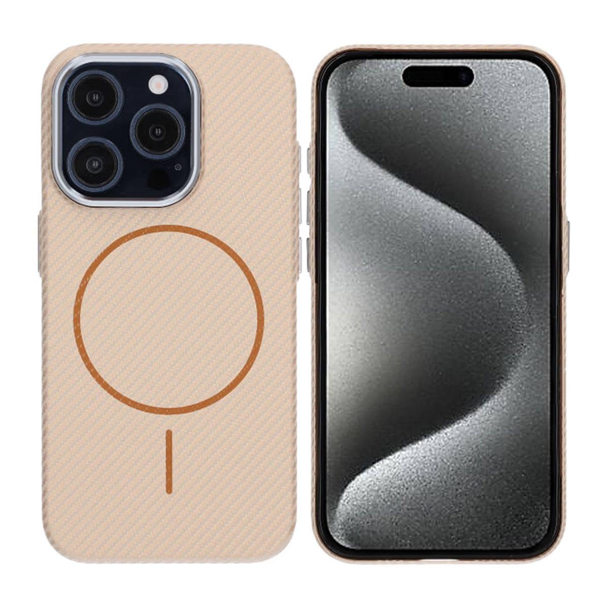 Billede af iPhone 15 Pro Max mobilcover Kulstofmønstret - Guld
