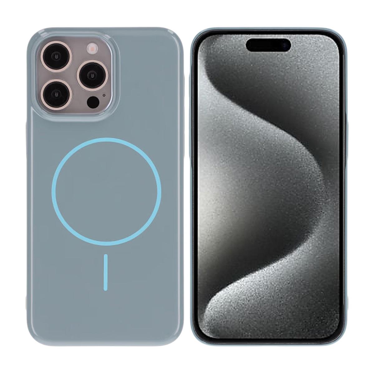 Billede af Blank design magnetisk cover til iPhone 15 Pro Max blå