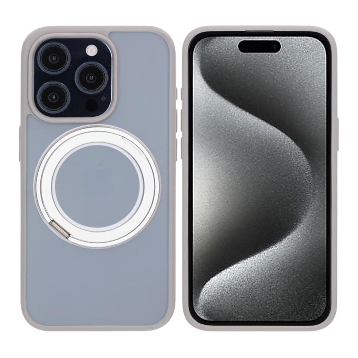 Bild von Mattes Case mit 360-Grad-drehbarem Halter für iPhone 15 Pro in Grau