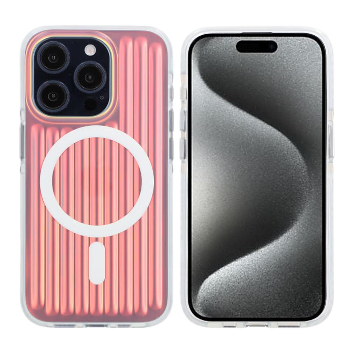 Bild von Modell reflektiert Farbe Magnetisches Gehäuse für iPhone 15 Pro Rot