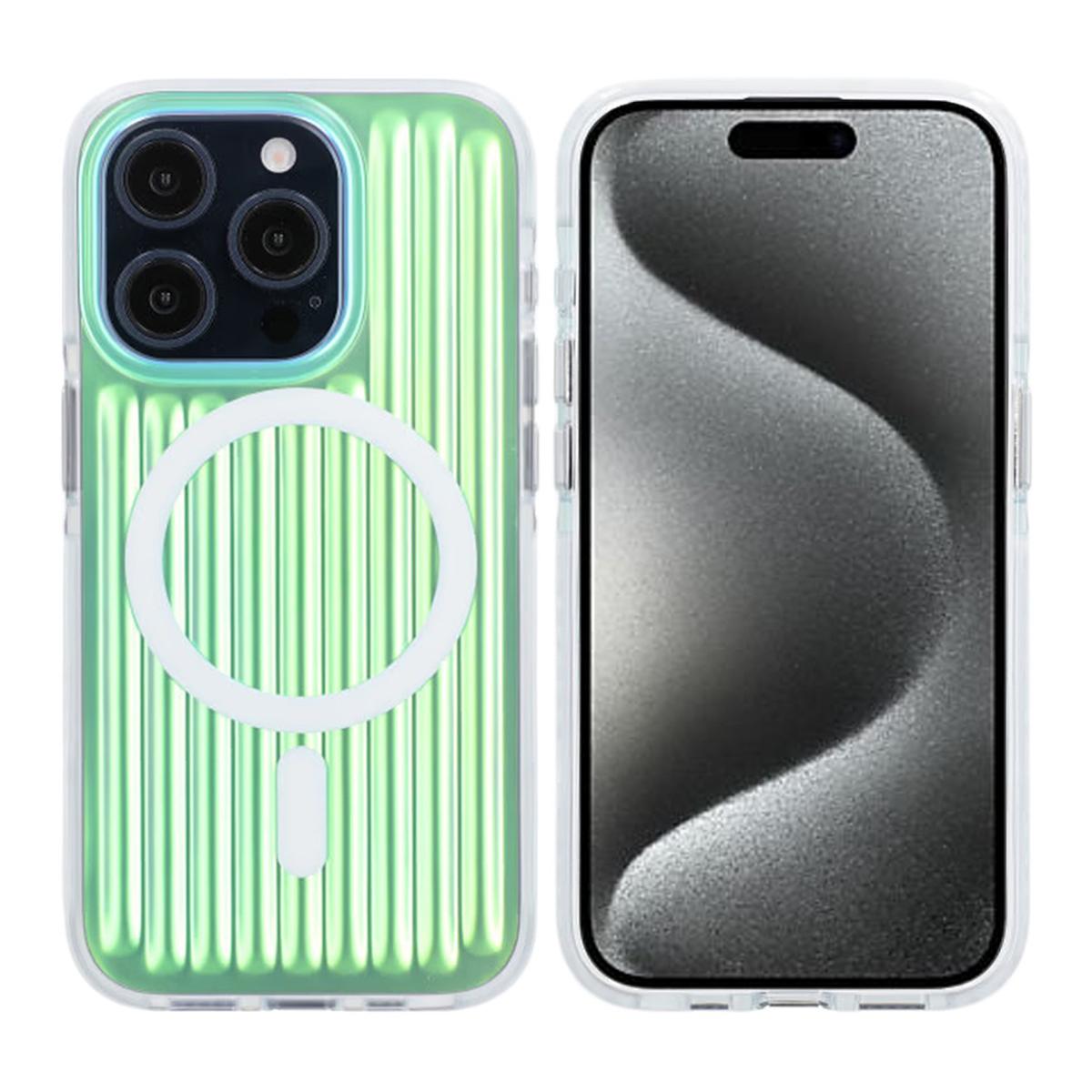 Bild von Modell reflektierende Farbe Magnetisches Gehäuse für iPhone 15 Pro Grün