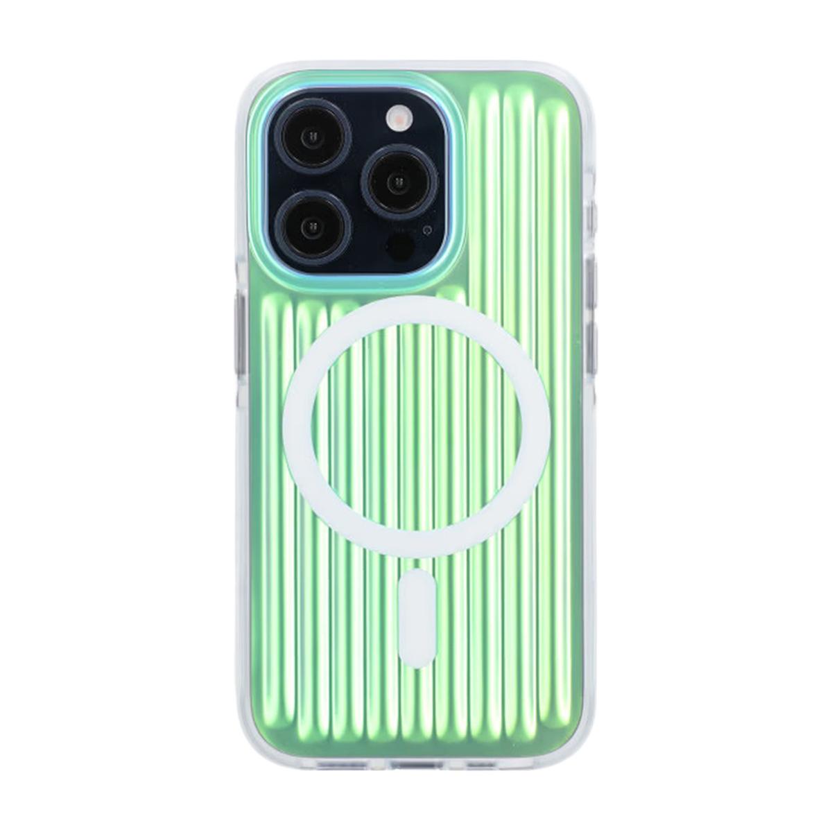 Bild von Modell reflektierende Farbe Magnetisches Gehäuse für iPhone 15 Pro Grün