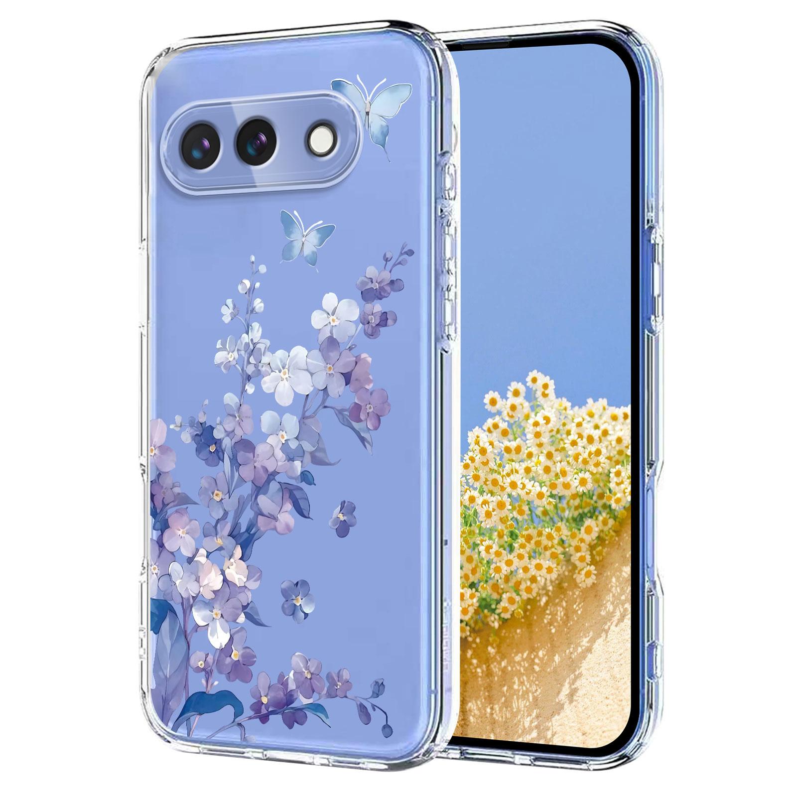 Bild på Google Pixel 9a Skal Fjärilsblommigt Mönster TPU - Violett