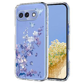 bild på Google Pixel 9a Skal Fjärilsblommigt Mönster TPU - Violett