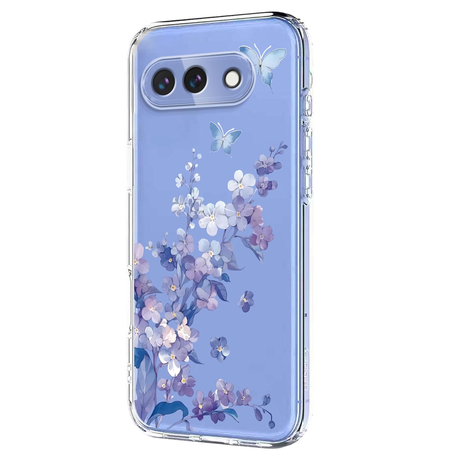 Bild på Google Pixel 9a Skal Fjärilsblommigt Mönster TPU - Violett