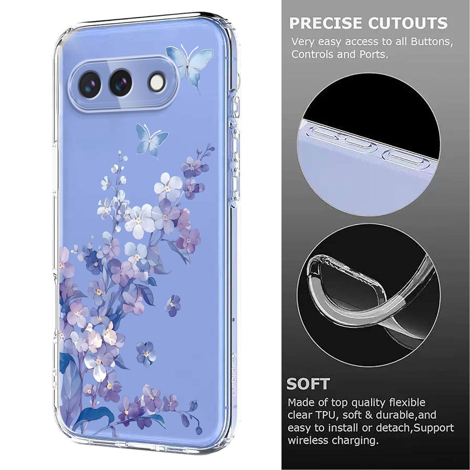 Bild på Google Pixel 9a Skal Fjärilsblommigt Mönster TPU - Violett