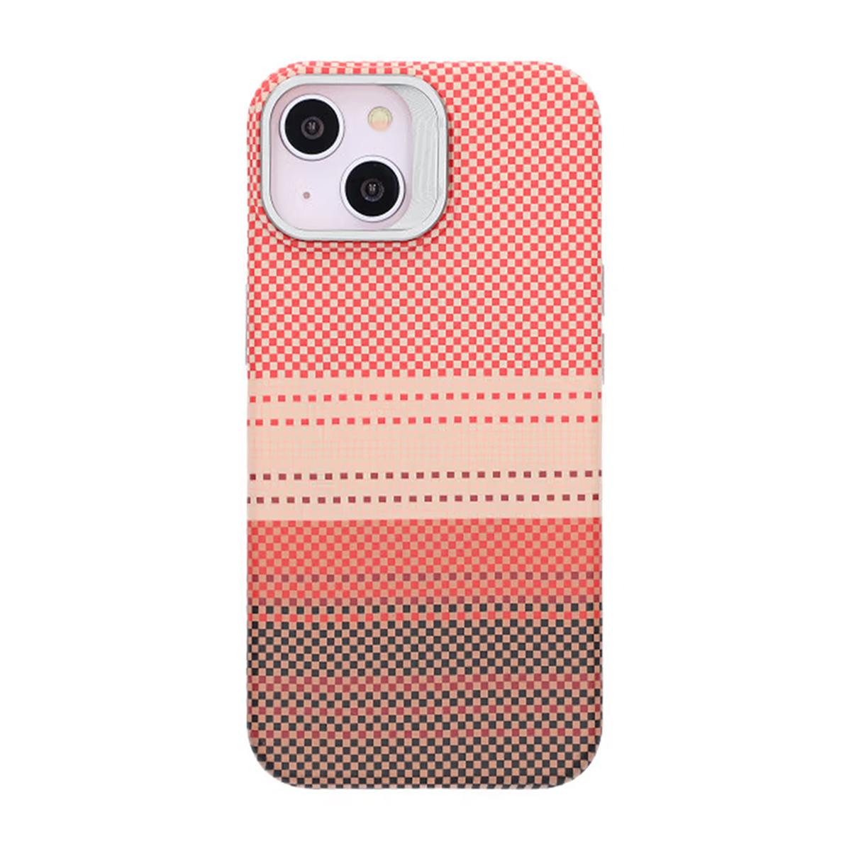 Bild på iPhone 13/14 Skal med Magsafe och Utfällbart Stativ  Randig Orange