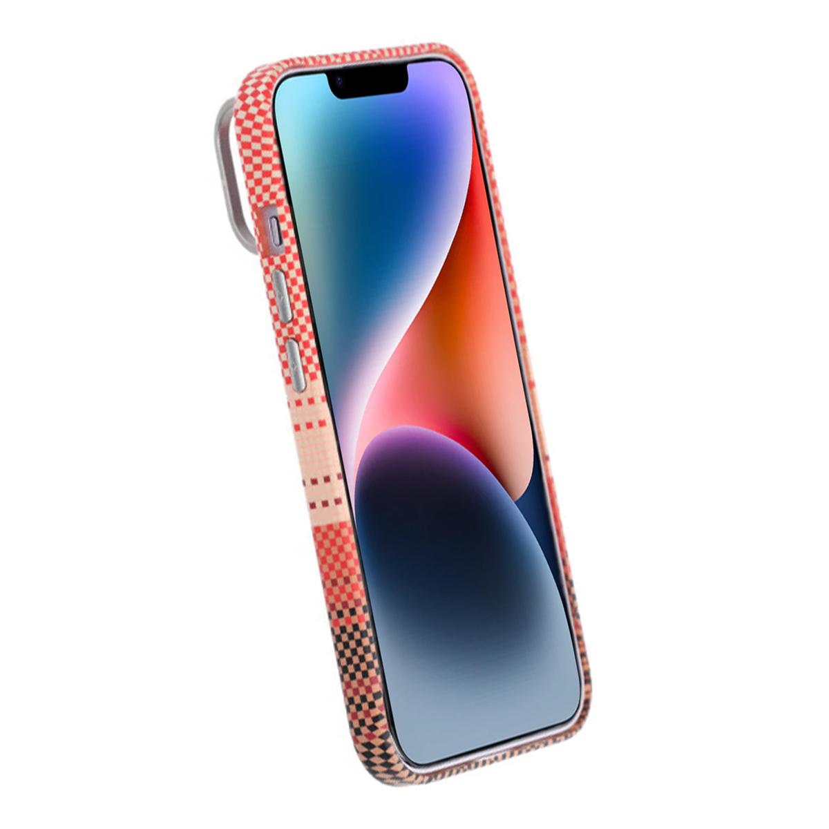 Bild på iPhone 13/14 Skal med Magsafe och Utfällbart Stativ  Randig Orange