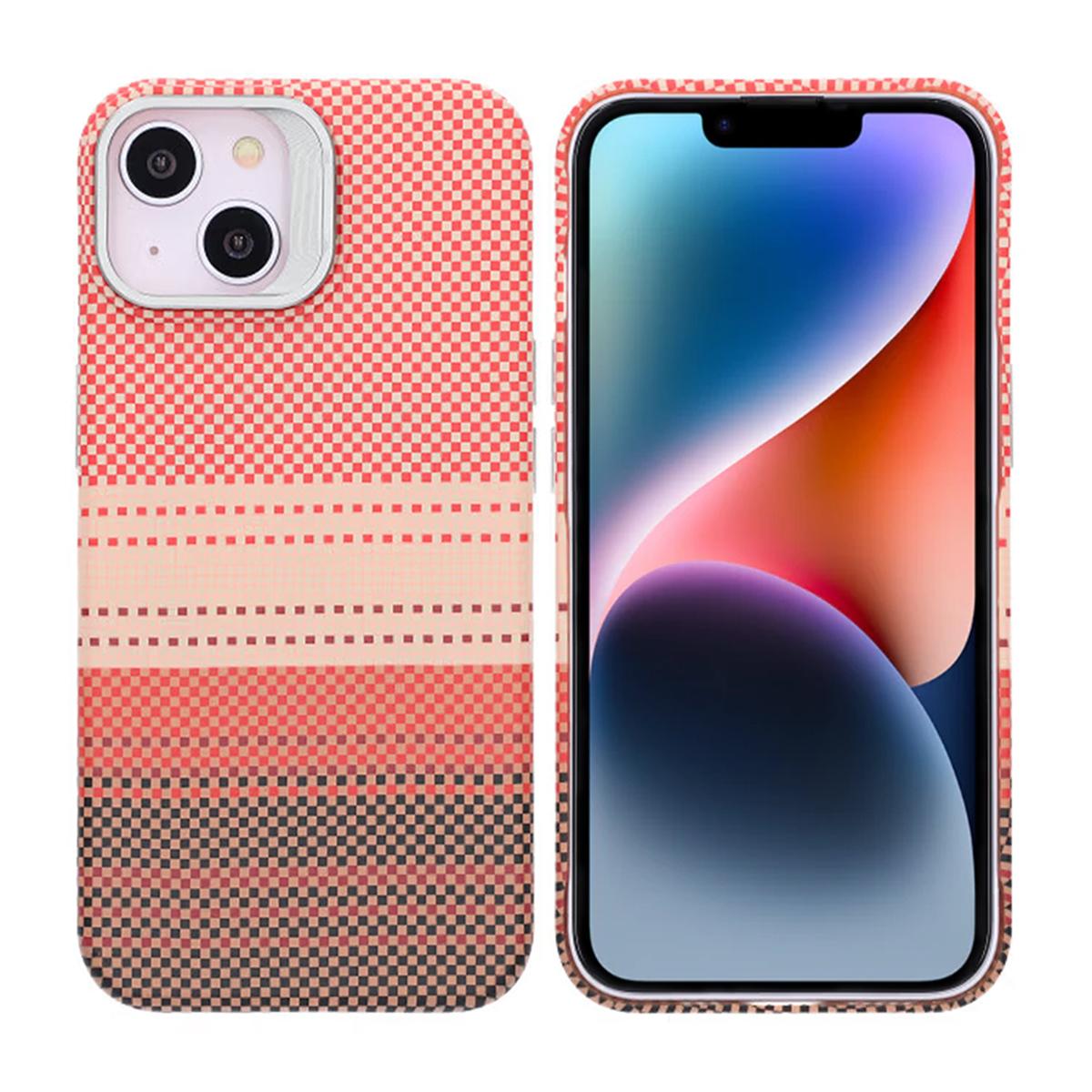 Bild på iPhone 13/14 Skal med Magsafe och Utfällbart Stativ  Randig Orange