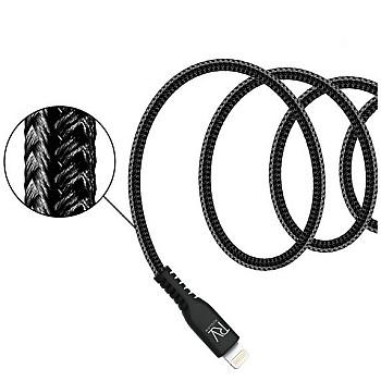 bild på Rvelon MFi Certified USB-A to Lightning Braided Cable 1m for iPhone, iPad and iPod Black