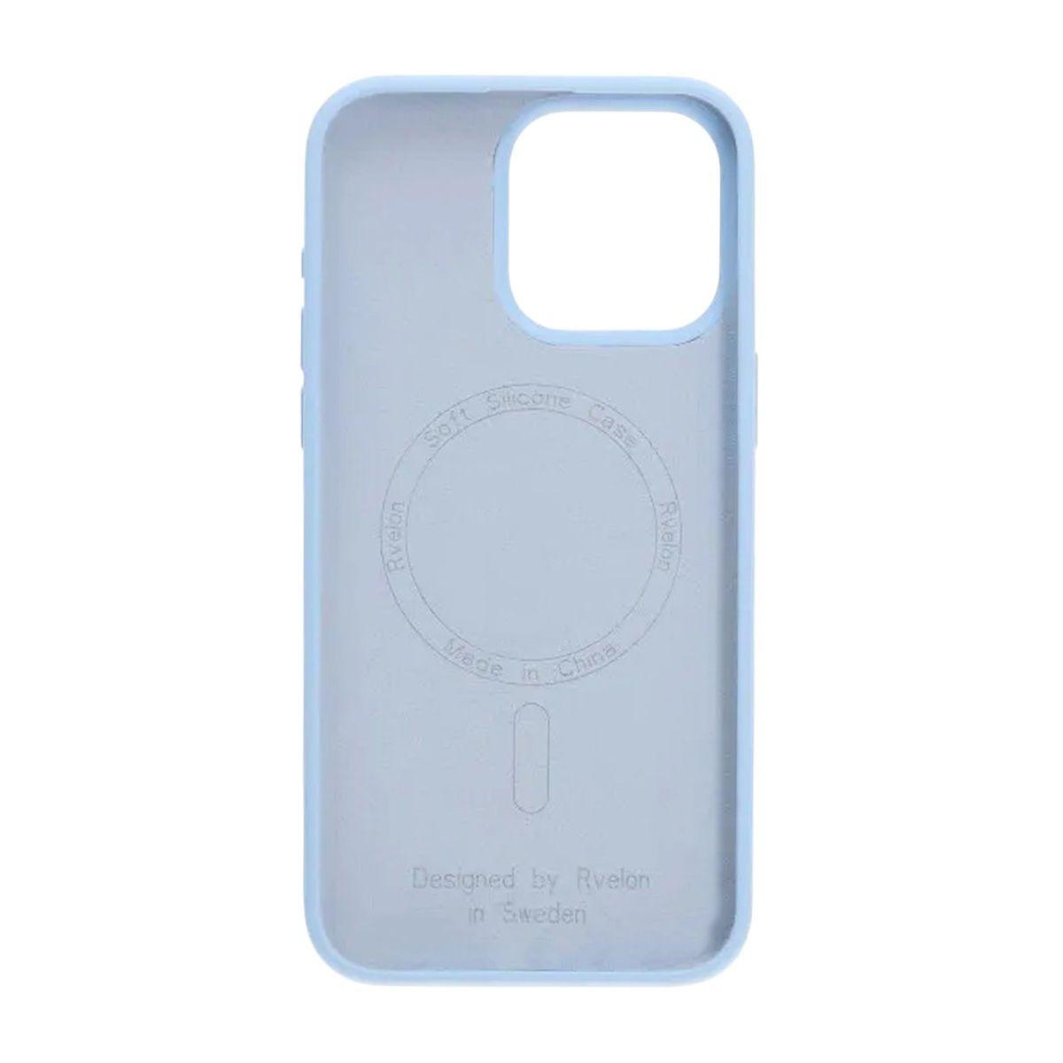 Pilt tootest Rvelon silikoonist telefoniümbris MagSafe'iga iPhone 15 Pro Max jaoks - hele sinine