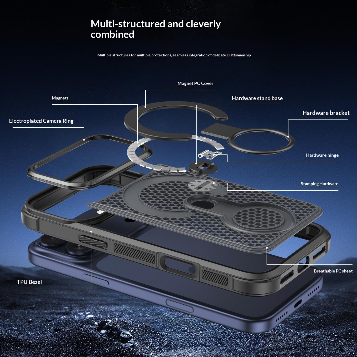 Bild von iPhone 17 Pro Max Magnetische Hülle mit 360° Ringständer - Blau