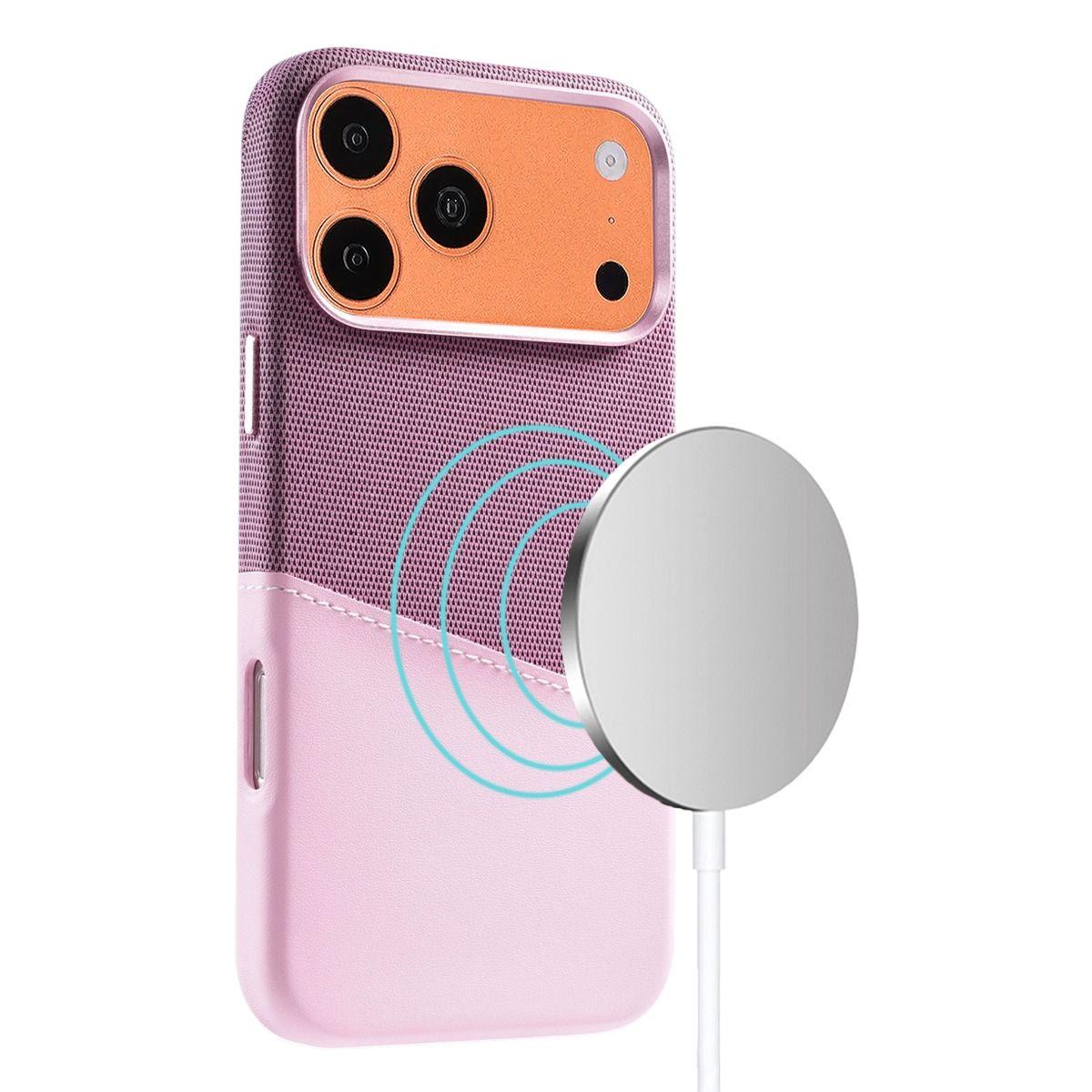 Kuva:  Magneettinen puhelimen suojakuori nahkaisella korttikotelolla iPhone 17 Pro Max- ja 18 Pro Max -puhelimille – vaaleanpunainen